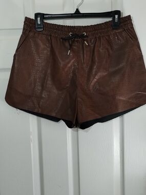 Lyn Burches Hotty Faux-Leather Brown Croc-Textures Drawstring Shorts